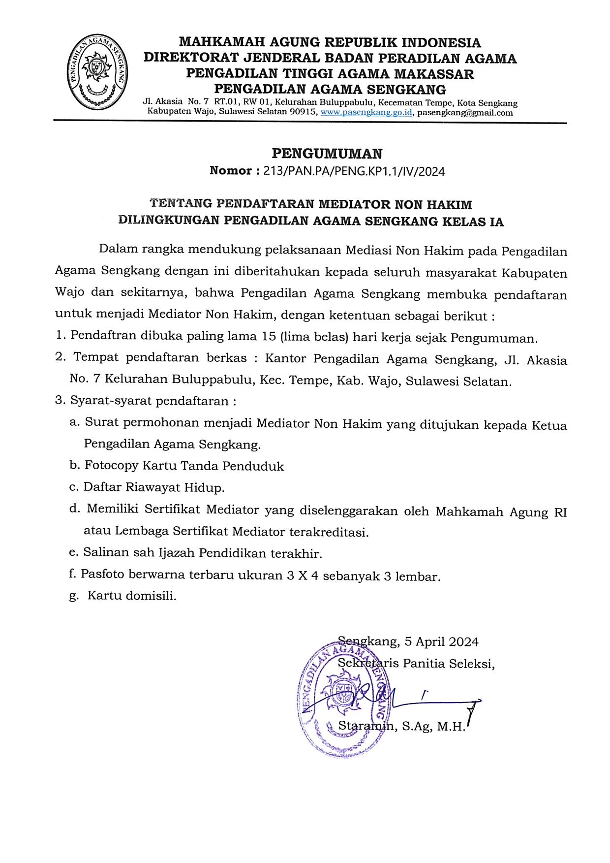PENDAFTARAN MEDIATOR NON HAKIM